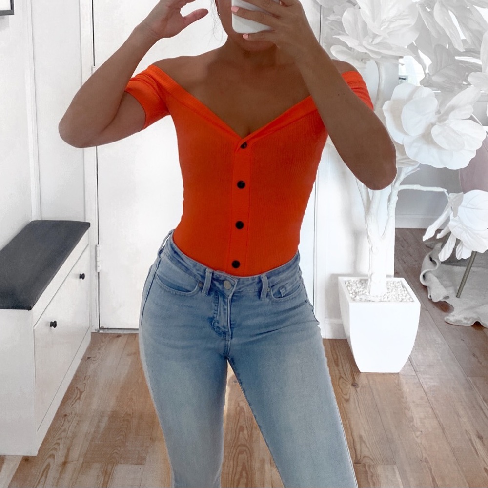 Off Shoulder Orange Bodysuits